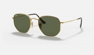 Ray-Ban Hexagonal Flat Lenses Sunglasses Gold and Green RB3548