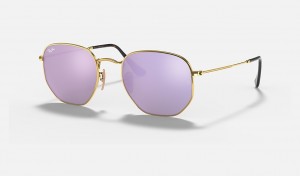 Ray-Ban Hexagonal Flat Lenses Sunglasses Gold and Lilac RB3548