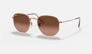 Ray-Ban Hexagonal Flat Lenses Sunglasses Copper and Brown RB3548