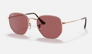 Ray-Ban Hexagonal Flat Lenses Sunglasses Rose Gold and Violet RB3548
