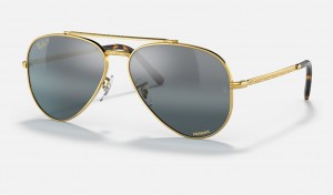 Ray-Ban New Aviator Sunglasses Gold and Silver/Blue Chromance RB3625