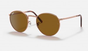 Ray-Ban New Round Sunglasses Rose Gold and Brown RB3637