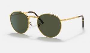 Ray-Ban New Round Sunglasses Gold and Green RB3637