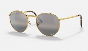 Ray-Ban New Round Sunglasses Gold and Silver/Grey Chromance RB3637