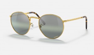 Ray-Ban New Round Sunglasses Gold and Silver/Green Chromance RB3637