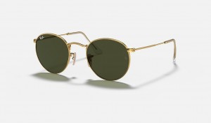 Ray-Ban Round Metal Sunglasses Gold and Green RB3447