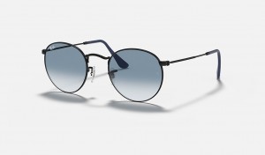Ray-Ban Round Metal Sunglasses Black and Light Blue RB3447
