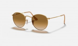 Ray-Ban Round Metal Sunglasses Gold and Light Brown RB3447