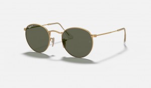 Ray-Ban Round Metal Sunglasses Gold and Green RB3447