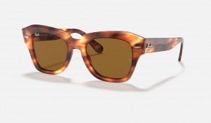 Ray-Ban State Street Sunglasses Striped Havana and Brown RB2186
